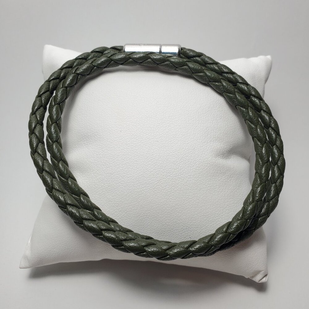 Unisex Tateossian London Pop Leather Double Wrap Braided Bracelet Grey Dark Gray